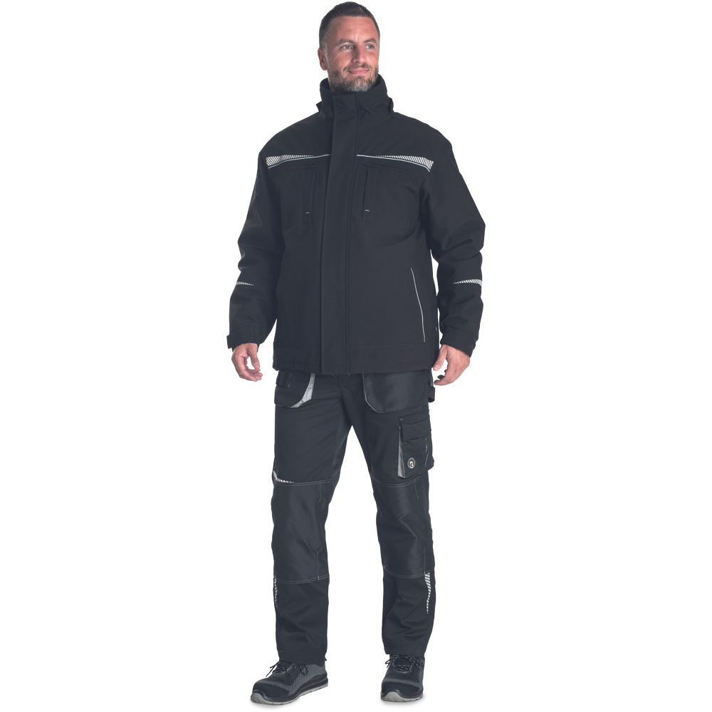Wasserdichte Warnschutz-Winterparka EMERTON Stretch Schwarz mit Leuchtstreifen