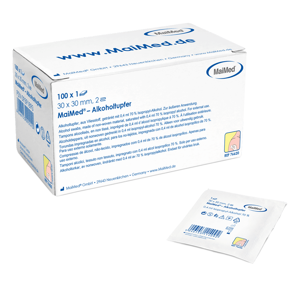 KPSA - Alkoholtupfer weiss ( Einzeln verpackt ) Packung 100 Stk. BOX Zur Reinigung von unverletzter Haut.