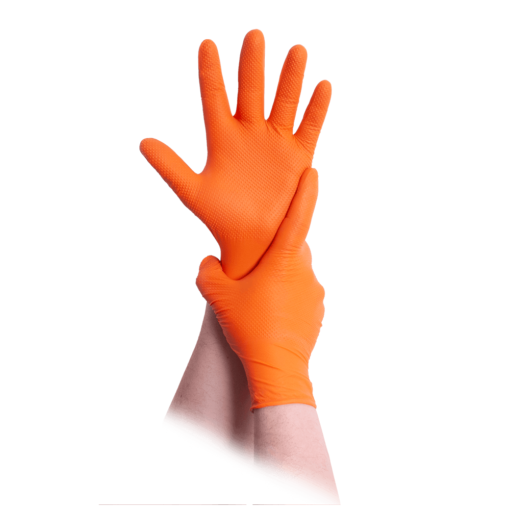 IGNITE gants jetables en nitrile orange sans poudre, boîte de 100.