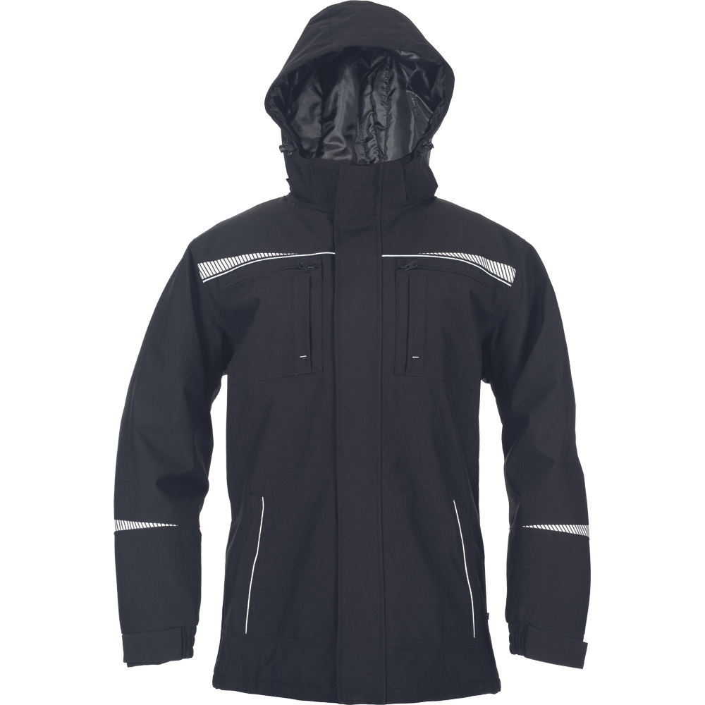 Wasserdichte Warnschutz-Winterparka EMERTON Stretch Schwarz mit Leuchtstreifen